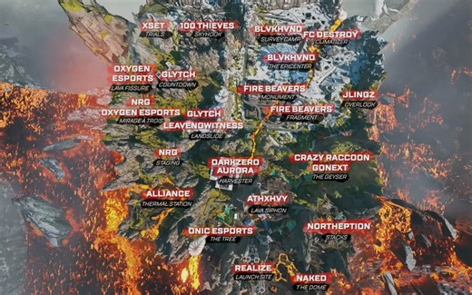 ALGS APEX A&B组 世界边缘预热 队伍落点概览