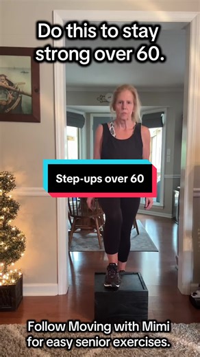 Step-ups are one of the simplest exercises to strengthen your legs and improve balance. Try 10 reps a day to stay strong and confident while walking! #seniorfitness #balanceexercise #over60fitness #stayindependent #seniorworkout