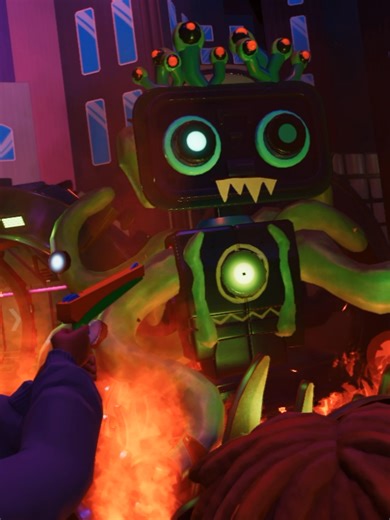 The last scene of Toybox Rebellion throws you into a boss fight against a gigantic robot toy leader, surrounded by lasers, flashing lights and exploding score multipliers. Can you beat it? 😱🔫🔥 [Link ▸ bio] #gaming #planetcoaster2 #contentcreator #planetcoastertiktok #planetcoasterfans @planetgamesofficial