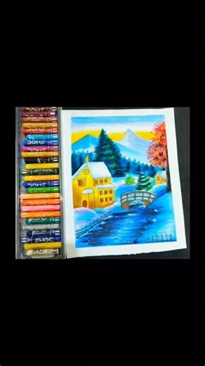 “Easy and Beautiful Ice Scenery Drawing 😍#scenery #winterlandscape #snowscape #ytshorts #snowscene