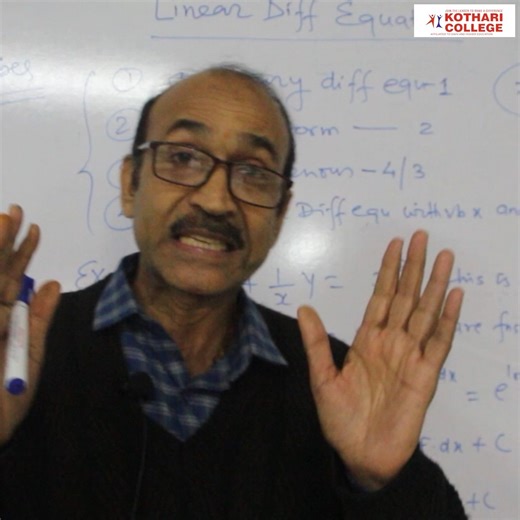 kothari college on Instagram: "Struggling with Linear Differential Equations in Class 12 Maths? This session explains the concept step-by-step, making it simple, logical, and exam-friendly. For full video, visit our YouTube channel....... #LinearDifferentialEquation #Class12Maths #DifferentialEquations #MathsMadeEasy #BoardExamPrep #StudyMaths #KSN #KothariInstitute #KothariStudyNetwork"