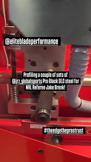 Profiling some JRZ Pro Black DLC steel on the Elite Blade Performance Technology E-P3 profiler for one of our several professional referees we work with! When is comes to referees, there is no piece of equipment more important than their steel! If you are rocking the stripes out on the ice, contact us today so we can get you dialed in with the correct steel, profile, and hollow so you never miss a call! #fortheprosbythepros #theedgetheprostrust #consistency #eliteperforma | SkateTech Skate Sharp