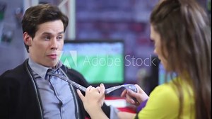 Beautiful girl forcing young guy to have sex at office