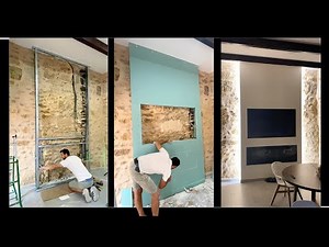 🔥 I Built a MODERN TV WALL with FIREPLACE & LED LIGHTING Using DRYWALL 💡🔥