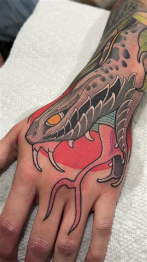 Tyler Nolan on Instagram: "Sweet Neo Traddy Snake for Tuckers hand! Fill out a booking form on my website with your ideas and let’s make things happen!!"