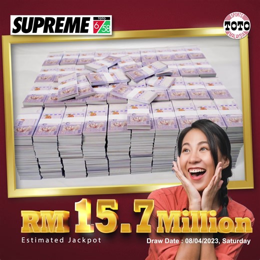 Money! Money! Money! ~ RM15.7 million Supreme Toto jackpot could be yours! 钱! 钱! 钱! ~超过RM1,570万的好运多多积宝奖金等待着你！Go For It! #changeyourlife #supreme658 #goforit #sportstotomalaysia | Sports Toto Malaysia