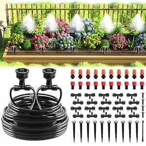 MIXC Drip Irrigation System, 50 FT Quick Connector Garden Watering System, Automatic Sprinkler Kit for Lawn Raised Bed Outdoor Plants Greenhouse with 1/4'' Tubing, Drip Emitters, Misting Nozzles
