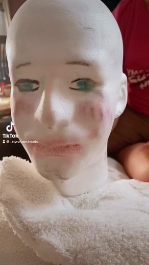 Styrofoam heads with makeup on on TikTok