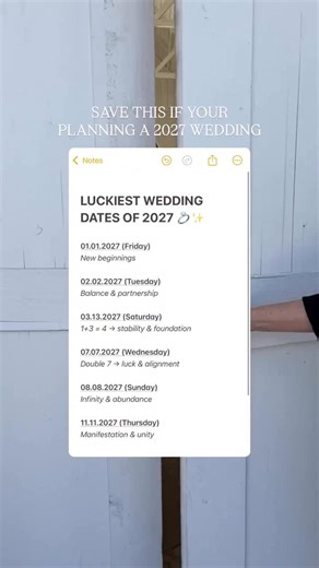 Some couples choose a date because it’s available. Others choose a date because it means something ✨ These 2027 wedding dates are considered lucky based on balance, symbolism, and numerology. Whether you’re planning a weekend celebration or a meaningful weekday moment. Which one feels right to you? 懶  Save for later Interested in our available dates? Head to our website to learn more. | Stone Hill Barn | Facebook