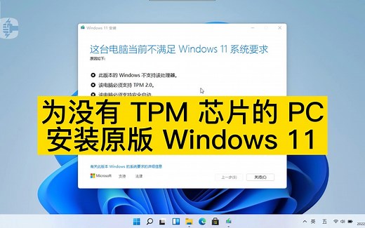 没有 TPM 芯片，安装原版 Windows 11