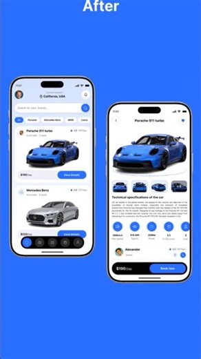 Car Rental App UI Design | Wireframe to App Transformation 🔥 #UIDesign #shorts