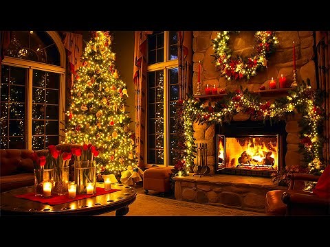 Beautiful Christmas Ambience with Relaxing Fireplace 🔥Christmas Fireplace Background 2024