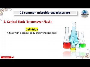 2. Conical flask, Erlenmeyer Flask, 25 common microbiology glassware #laboratory