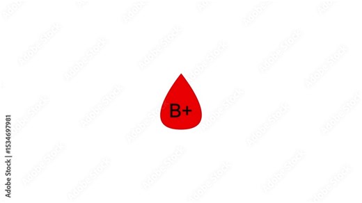 Eight blood drops appearing on screen symbolizing the Blood groups in detail. B+ blood positive, blood types.health medical blood drop sign symbol icon animation on a dark background