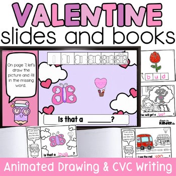 *HALF OFF* Valentine's Day Animated Drawing Writing Slides CVC Words Labeling