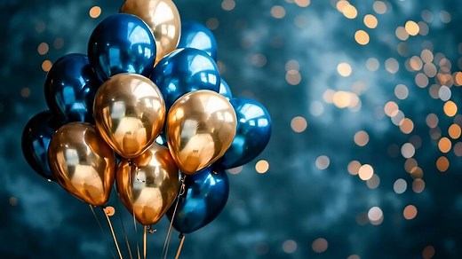 A bunch of blue and gold balloons on a blue background