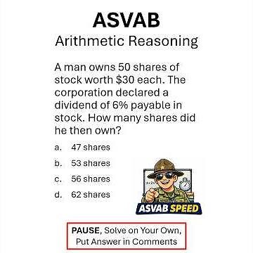 ASVAB Speed: Arithmetic Reasoning Question #1 (fast and simple)