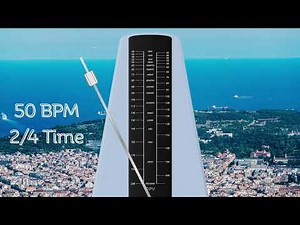 1-Hour 50 BPM Piano Metronome with City & Blue Sea Horizon View (2/4 Time) 🎹🌊