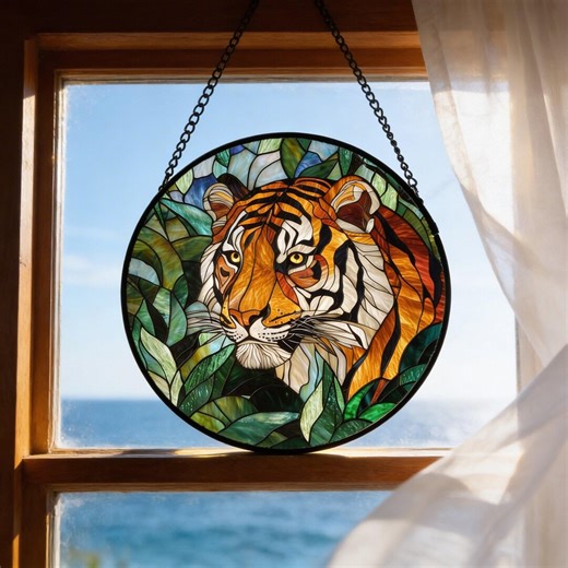 Tiger Stained Glass Suncatcher, Wildlife Window Hanging Decor Gift for Animal Lovers - Etsy