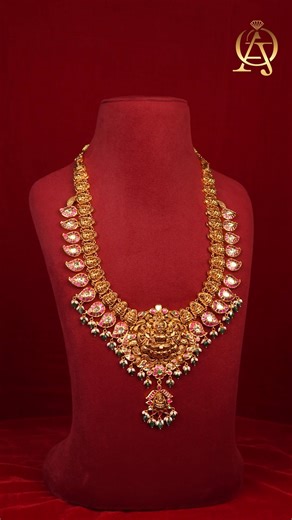 AJAY Omprakash Jewellers | Gold & Diamonds on Instagram: "This beautiful mango haram with stunning lakshmi devi pendant is a piece that elevates the entire look ✨ For details, WhatsApp us your screenshot: 📲 +91 99899 00002 | +91 95501 70099 Item code: AJOP – 3567 ✔ Shipping available across the globe Visit our stores: 📍 Basheerbagh (Liberty Circle) 📍 Kukatpally (Pillar No. 682, JNTU) [ Ajay Omprakash Jewellers, temple jewellery Hyderabad, polki necklace, polki long haram, best jewellery in Hy