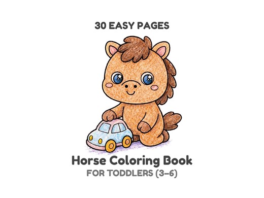 Horse Coloring Pages for Kids Ages 3-6 | 30 Easy Coloring Pages PDF | Cute Pony Printable Activity