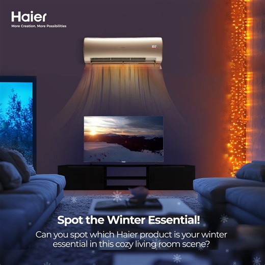 3M views · 1.3K reactions | Spot the Haier winter essential! Look closely at this cozy living room scene and find which Haier product keeps you warm and entertained this season. Drop your answer in the comments! #Haier #SpotTheEssential #CozyLiving #MoreCreation #MorePossibilities | Haier | Facebook