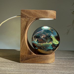 Galaxy Swirl Resin Globe Lamp – LED Nebula Light With Crescent Wood Frame – Handmade Cosmic Art Night Light Gift - Etsy