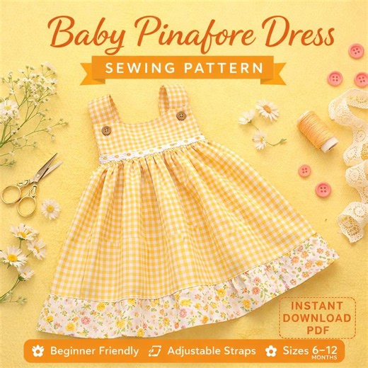 Baby Pinafore Dress Sewing Pattern, Beginner Friendly Sundress PDF (6-12 Months) - Etsy