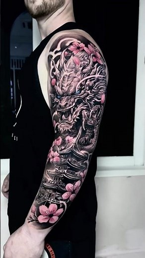 🐉 Japanese Dragon Sleeve Tattoo | Outer Arm Black & Grey Design