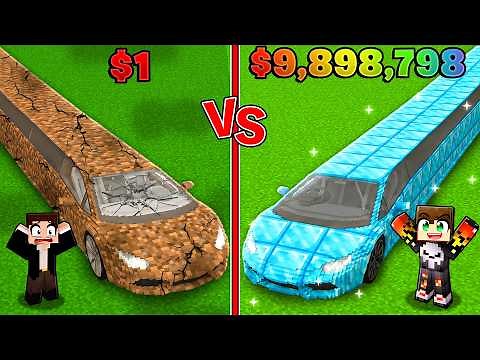 DIAMOND CAR VS BEDROCK CAR BUILD BATTLE CHALLENGE IN MINECRAFT!!