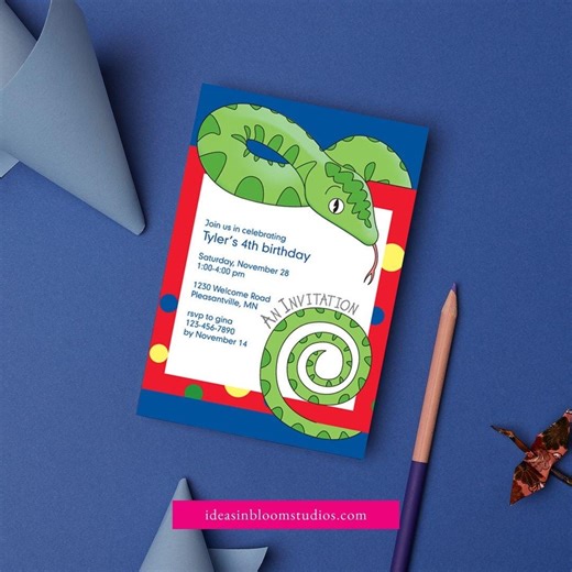 Jungle Snake Birthday Invitation, Red Pattern Kids Party Template (digital Download) - Etsy