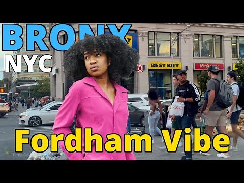 Fordham Road, Bronx's largest Shopping District. NYC Tour. People Watching Near Fordham Plaza.