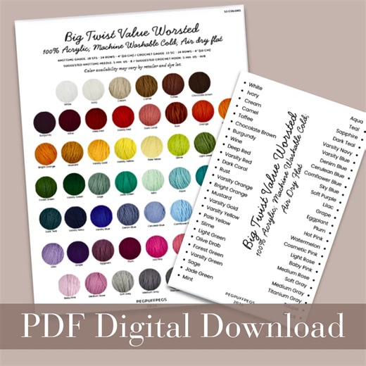Big Twist Value Worsted Color Planning Card Printable | Yarn Swatch Chart PDF - Etsy