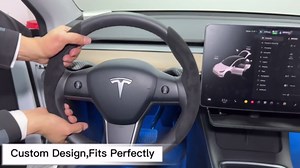 BASENOR Tesla Steering Wheel Cover Flocking 2PCS No Slip Breathable Grip Comfortable Custom-Fit Protector (2016-2023 Model 3, 2020-2024 Model Y) - Black