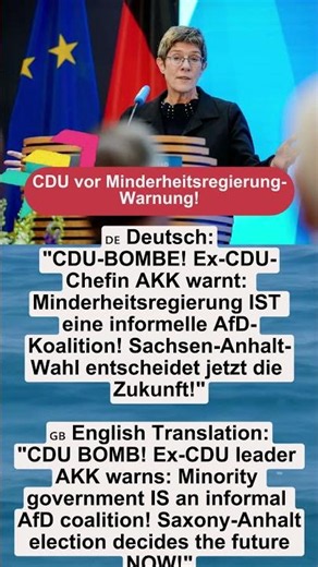CDU vor Minderheitsregierung-Warnung! | #CDU #AKK #AnnegretKrampKarrenbauer #AfD #SachsenAnhalt