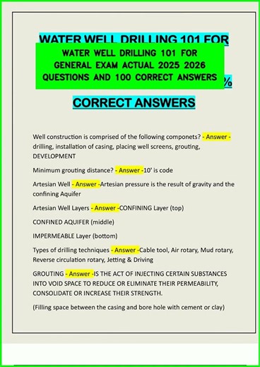 WATER WELL DRILLING 101 FOR GENERAL EXAM ACTUAL 2025 2026 QUESTIONS AND 100 CORRECT ANSWERS video