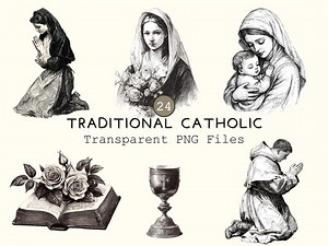 Traditional Catholic Clipart Collection, Transparent Religious Pngs, Digital Christian Black & White Scrapbooking, Vintage Praying Stickers - Etsy