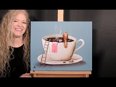 Learn How to Draw and Paint "COFFEE LOVER'S DREAM" - Paint & Sip at Home - Fun Easy Acrylic Painting