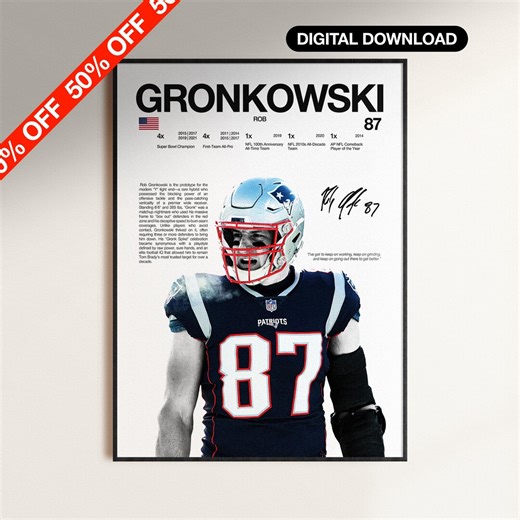 Rob Gronkowski Poster, NFL Wall Print, Football Digital Download, NFL Poster Print, Sports Decor, New England Patriots Poster, Nfl Gift - Etsy