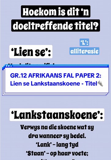 Grade 12 Afrikaans Paper 2: Lien se Lankstaanskoene Analysis
