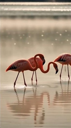 Flamingos at a Tropical Lake Wide Shot