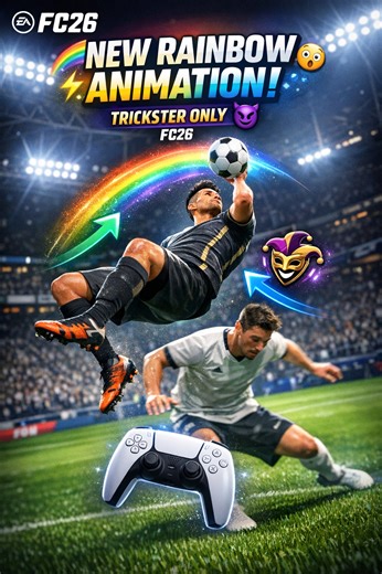 The NEW Rainbow Flick animation for Trickster players in FC26 is INSANE! 😱🌈 Have you seen this yet? 👇 FC26 just added a BRAND NEW Rainbow Flick animation exclusively for players with the Trickster PlayStyle. And it looks ABSOLUTELY SICK. 🔥 Instead of the normal rainbow flick, Trickster players get a unique, smoother, and way more stylish animation. It's faster, cleaner, and honestly just makes you look like a PRO. 😮‍💨 Only certain players can do this: ✅ Must have Trickster or Trickster Pla