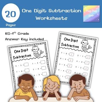 One Digit Subtraction Worksheets | Kindergarten Math Practice | 20 Pages