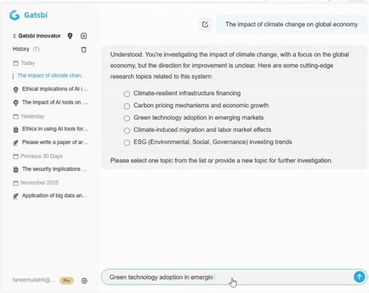 PhD Students - How to identify research gap in 10 minutes? This method gives concrete gaps with evidence. 1. Go to www.gatsbi.com 2. From drop down menu, select Gatsbi innovator. 3. Enter your generic research topic 4. Gatsbi will give you a list of concrete topics 5. Select the concrete research topic 6. Gatsbi will identify the related research gaps You can do the following with each research gap. 1. Check the star rating of the gap 2. Check references associated with the gap 3. Expand the gap