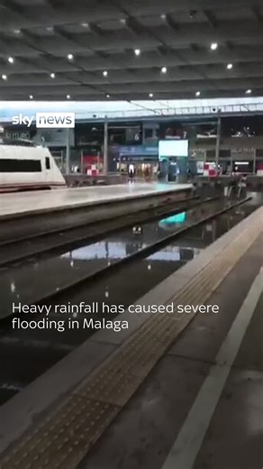 Heavy rainfall has caused severe flooding in Malaga. Train tracks and roads have been flooded, while some towns have been evacuated due to the weather #Malaga #Flooding #Spain | Sky News