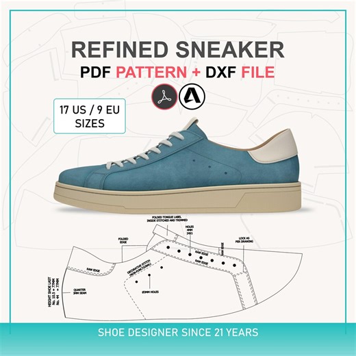 Sneaker Pattern PDF   DXF | Leather Refined Sneaker Sewing Template | Henzo F5