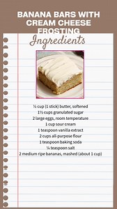 Banana Bars with Cream Cheese Frosting 🍭 INGREDIENTS 🍭 ½ cup (1 stick) butter, softened 1½ cups granulated sugar 2 large eggs, room temperature #BananaBars #CreamCheeseFrosting #Dessert #holidaytreats | Easy Meals with Chef Emma