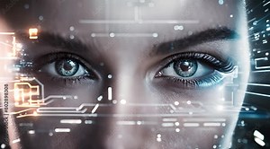 Animation 3d recognition scanning of the face eye of man or woman. facial recognition protection and scan safety. future sci-fi animation , security, scanning and password banking access