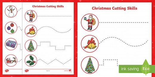 Christmas Themed Cutting Skills Worksheets
