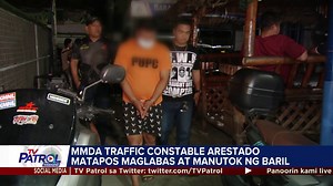 Arestado ang isang MMDA traffic constable matapos maglabas at manutok ng baril sa Brgy. Pasong Tamo, Quezon City. BASAHIN ang buong ulat: https://news.abs-cbn.com/news/08/26/23/constable-na-nanutok-ng-baril-dahil-naingayan-tiklo-sa-qc | TV Patrol
